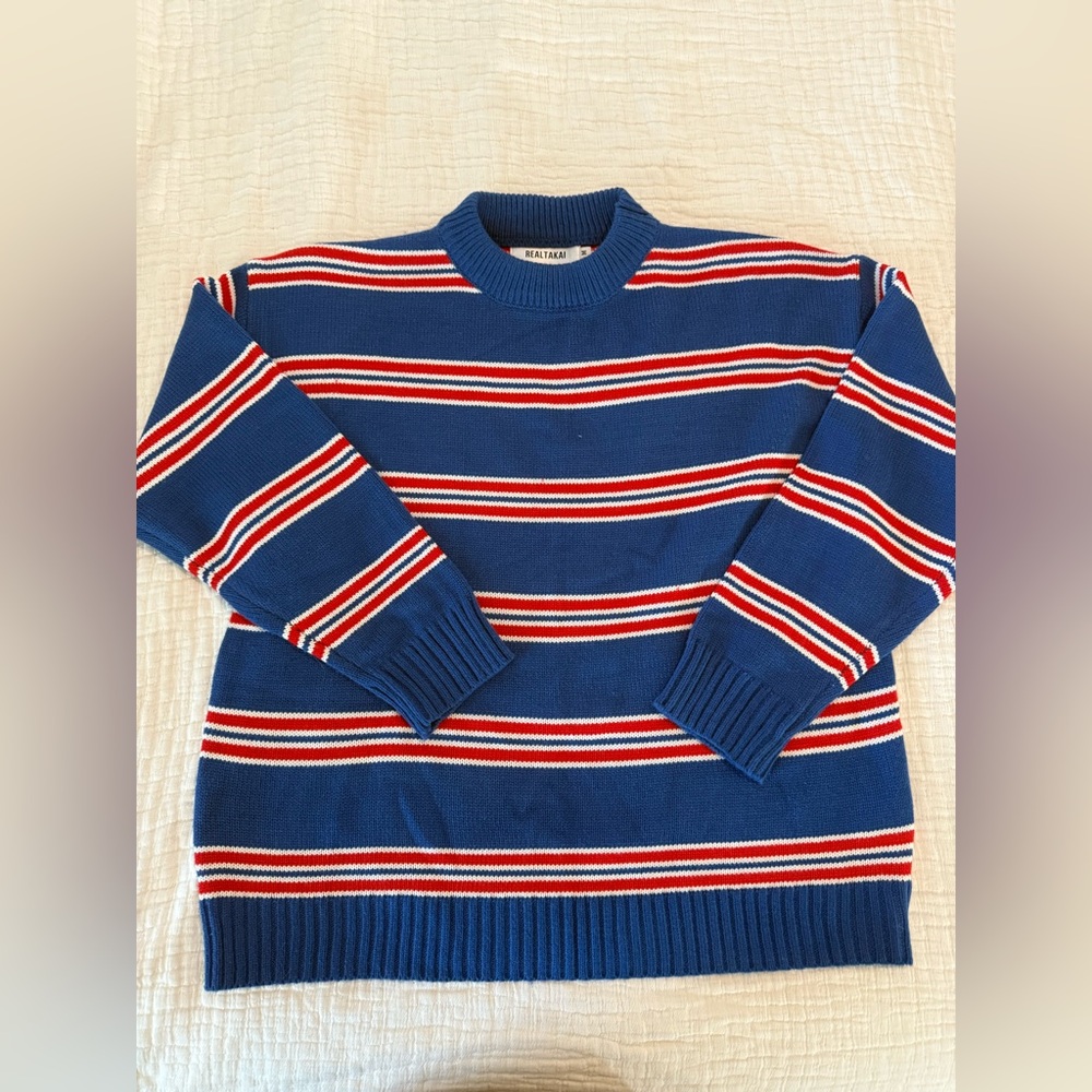 RealTakai Blue and Red Striped Men's Sweater, EUC, 2129
